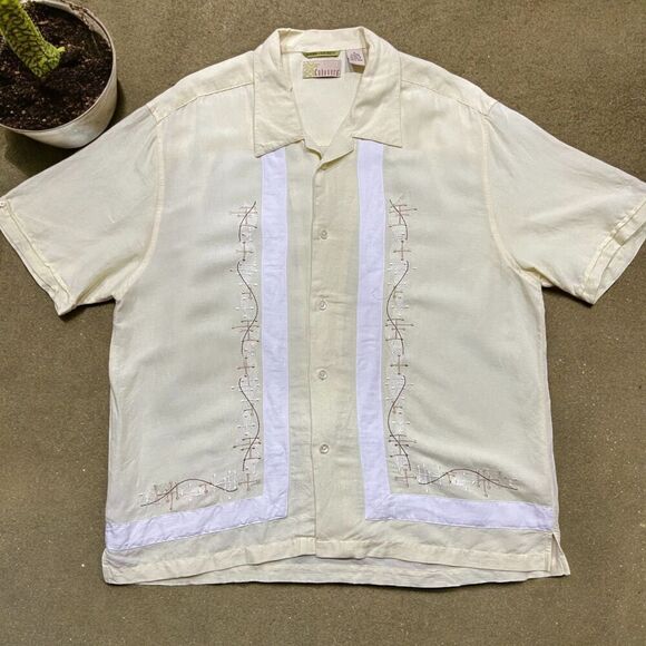 Cubavera Heritage Fit Canary Yellow Casual Button Front Embroidered Shirt XL - Picture 1 of 9